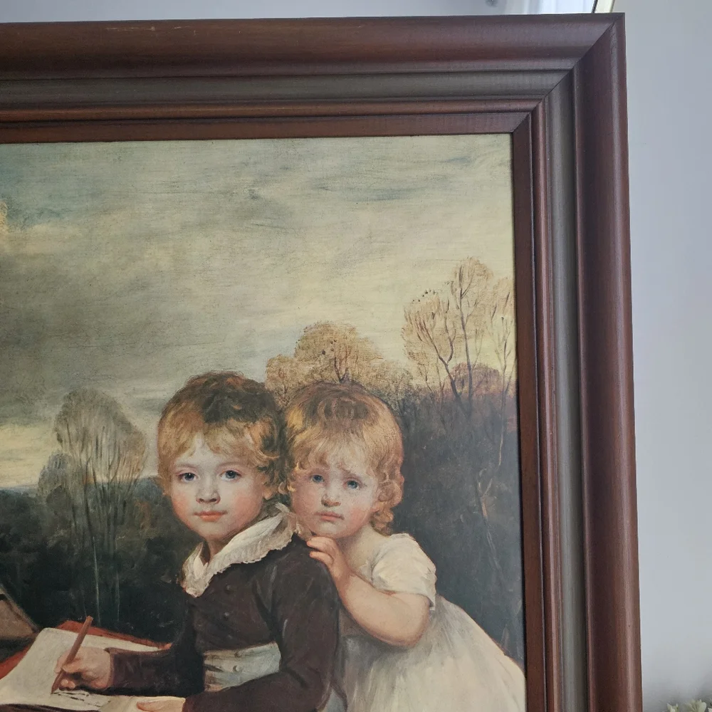 Vintage Art Print Wooden Frame John Hoppener The Bowden Children Wall Decor